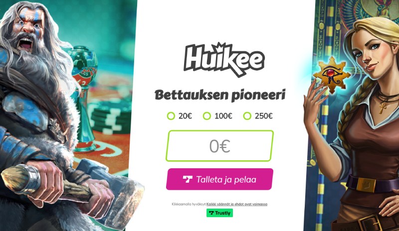 Huikee-kasinon etusivu ja Trustly-talletus