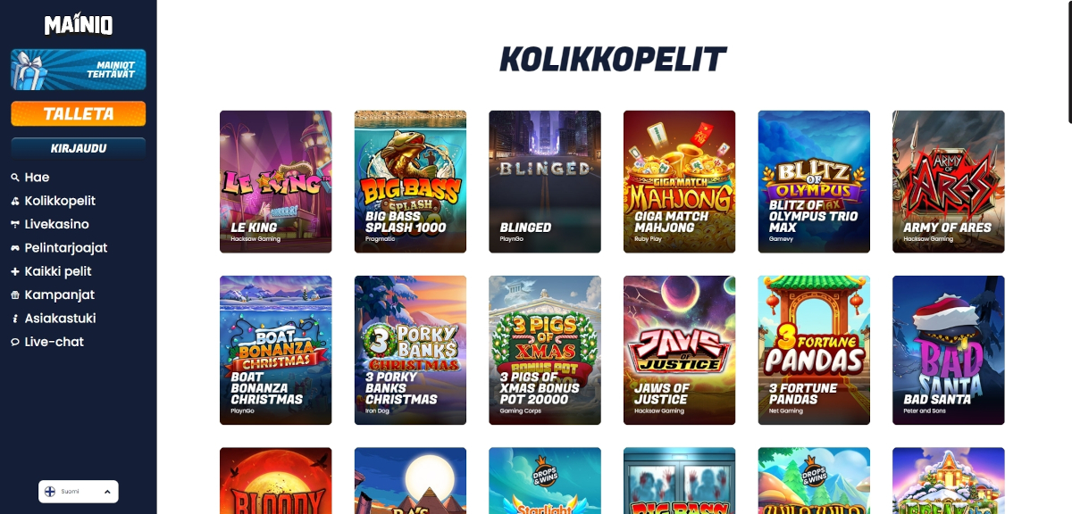 Mainio-kasinon peliaula ja kolikkopelivalikoima